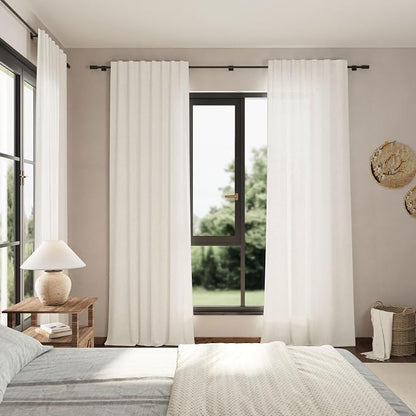 Beige White Linen Curtains 108 Inches Long - Image 7