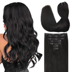 GOO GOO Clip in Hair Extensions Real Human Hair, Remy Human Hair Extensions Clip ins for Women, Natural Human Hair, 26inch 180g 7Pcs, #1B Natural Black