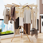 Clothes Drying Rack Tripod,Drying Rack Clothing,Laundry Drying Rack,Floor Standing,16 Wooden Poles,Collapsible Drying Racks for Laundry,Retractable,Foldable,Folding