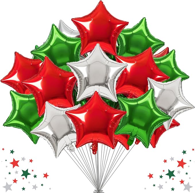TONIFUL 30 Pcs Star Balloons 18 Inch Large Red Green Silver Foil Balloon | Big by TONIFUL