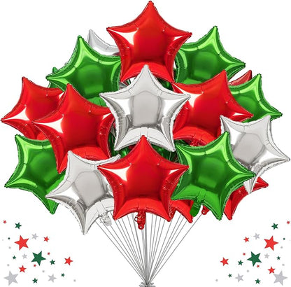TONIFUL 30 Pcs Star Balloons 18 Inch Large Red Green Silver Foil Balloon | Big by TONIFUL