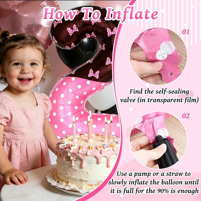 40 Inch Pink Cartoon Mouse Number 2 Balloon, Birthday Party Decorations | Black - Image 5