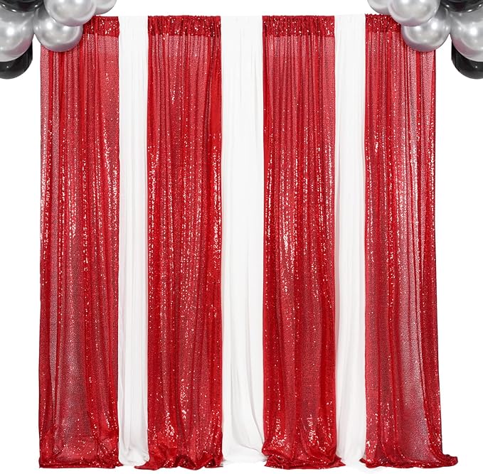 Poise3EHome Red Sequin Backdrop Curtains, 4 Panels 2FTx8FT Glitter Background - Image 9