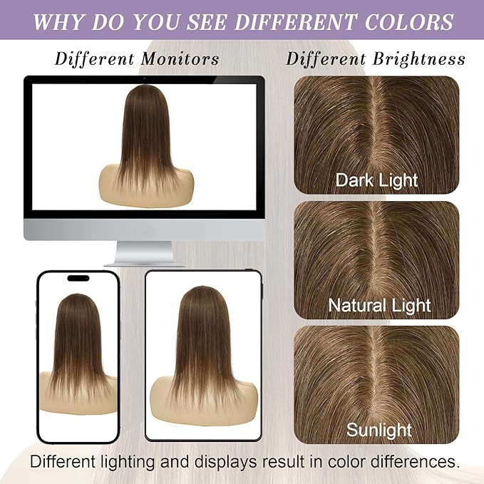 3x5 Inch Injected Silk Base Hair Toppers for Women, 16 Inch Length 130% Density Real Human Hair Pieces #2A Brown