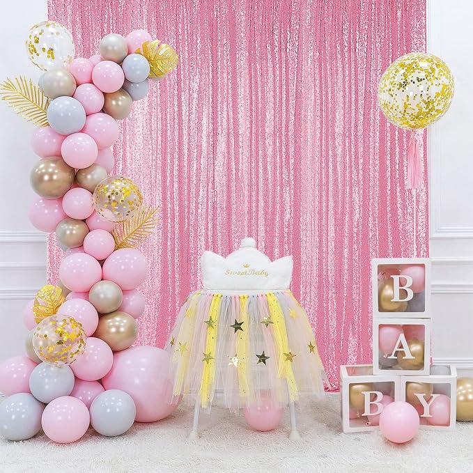 Hahuho Pink Sequin Backdrop Curtain, Banquet Decoration（4 Panels, 2FT x 8FT - Image 3