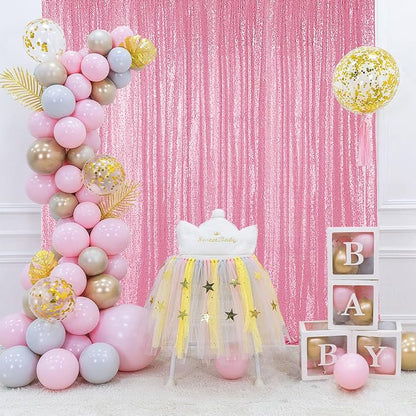 Hahuho Pink Sequin Backdrop Curtain, Banquet Decoration（2 Panels, 2FT x 8FT - Image 3