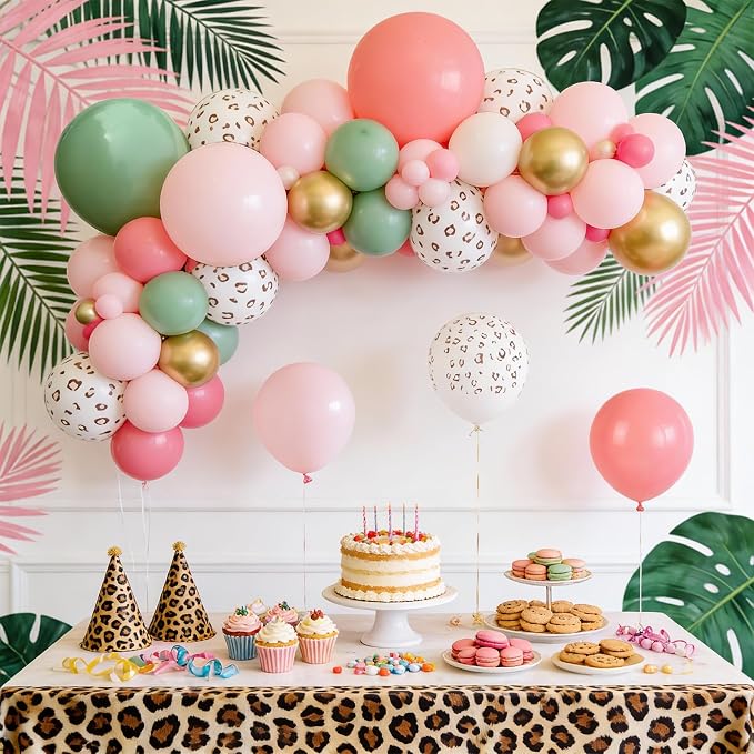 Pink and Green Balloons, Jungle Safari Balloon 12 Inch Leopard Cheetah Print - Image 2