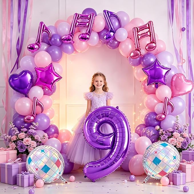 TONIFUL Girl‘s 9th Purple Pink Music Themed Birthday Decorations | 40 Inch - Image 5