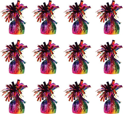 Beistle 12 Count Rainbow Metallic Plastic Wrapped Balloon Weights by Beistle