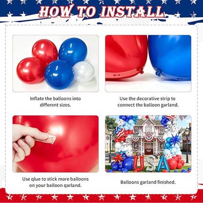 152Pcs 4th of July Balloon Arch Garland Kit Red White and Blue Party Decorations - Image 3