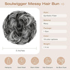 Messy Bun Hair Piece Wavy Curly Scrunchies Fluffy Donut Thick Updo Elegant Chignon Hairpieces for Women Girls, Natural Black Mix Silver Grey 1.4oz