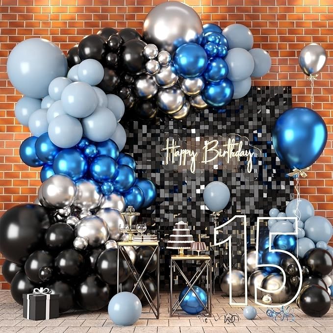 Metallic Blue and Black Balloon Arch Garland Kit by Paeyeq