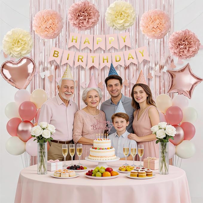 Boho Dusty Pink Happy Birthday Party Decorations - Image 6