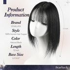 starluck Human Hair Toppers for Women Real Human Hair With Bangs 4 * 5.5 inch Base 12 inch SilkHug Hair Topper for Women Cover Grey Roots(Natural Black)