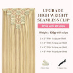 GOO GOO Clip in Hair Extensions Real Human Hair, Remy Human Hair Extensions Clip ins for Women, Natural Human Hair, 14inch 130g 9Pcs, 18D/22F Dirty Blonde Highlights