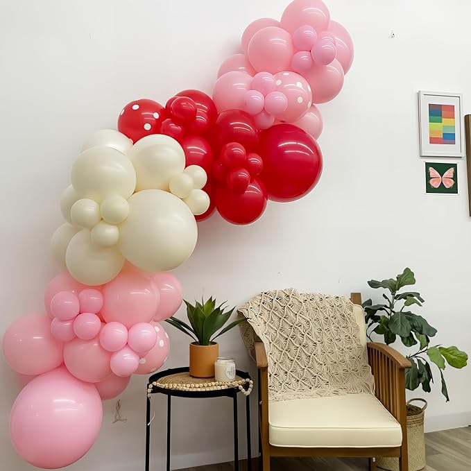 HILAVO Pink and Red Balloon Arch Kit Cherry Balloon Garland 91Pcs Red Baby Pink - Image 6