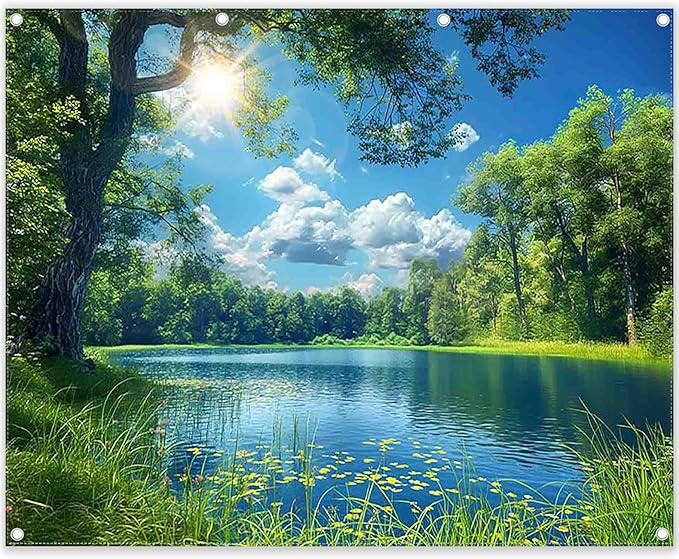 Fabric 10x8ft Lake Natural Scenery Backdrop River Camp Banner | Mountain Forest by ZTHMOEBACKDROP