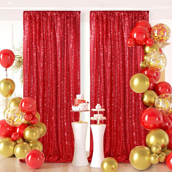 Red Sequin Curtains 2 Packs 3ftx8ft Photo Booths Backdrop - Image 7