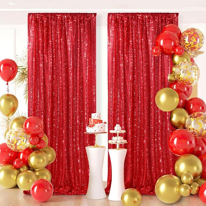 Red Sequin Curtains 2 Packs 3ftx8ft Photo Booths Backdrop - Image 7