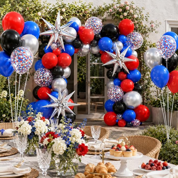 Red Blue Balloons for Patriotic Party Decor | 12 Inch Red Blue Silver Balloons - Image 5