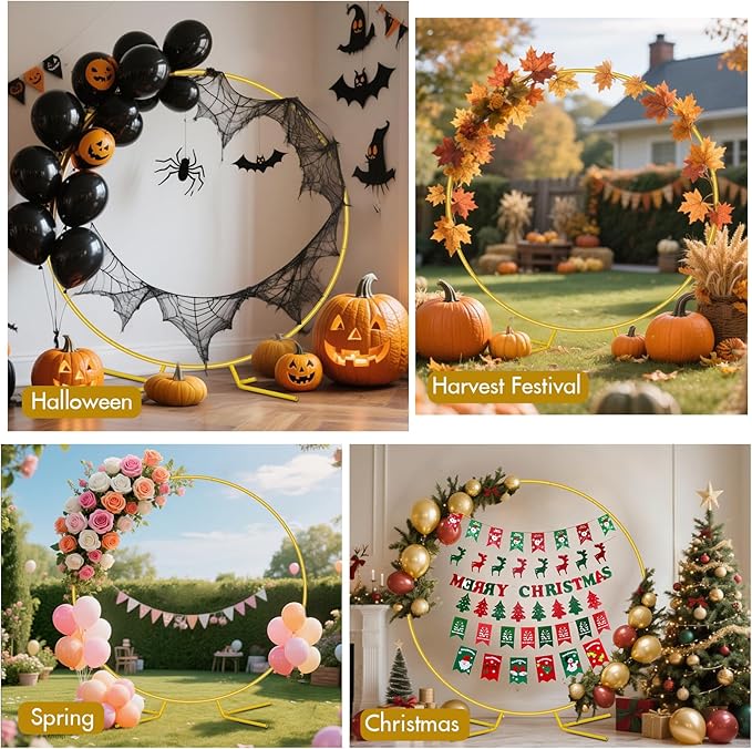 Nisoger 6.6FT Round Backdrop Stand, Circle Gold Balloon Wedding Arch Frame | - Image 3