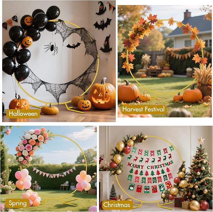 Nisoger 7.2FT Round Backdrop Stand, Circle Gold Balloon Wedding Arch Frame | - Image 3