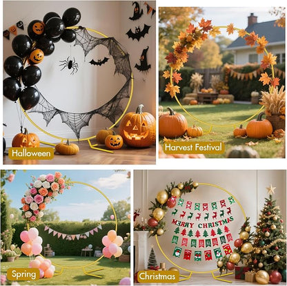 Nisoger 7.2FT Round Backdrop Stand, Circle Gold Balloon Wedding Arch Frame | - Image 3