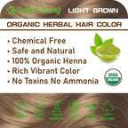 100% Organic Henna Hair Color – Natural, Chemical-Free Hair Dye for Rich, Vibrant Color & Gloss – Grey Coverage, Safe for All Hair Types, Vegan Non-Toxic, Herbal Hair Treatment (LIGHT BROWN)