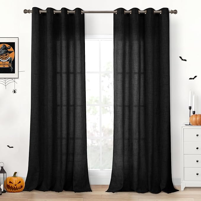 YoungsTex Black Linen Curtains 90 Inch Length by YoungsTex