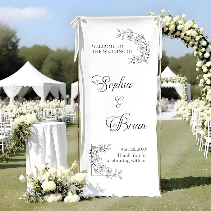 Personalized Fabric Wedding Welcome Sign, Cotton Linen Banner - Image 3