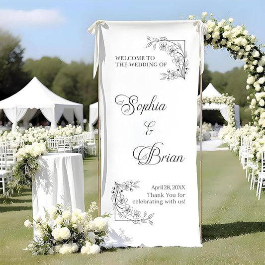 Personalized Fabric Wedding Welcome Sign, Cotton Linen Banner by Unknown