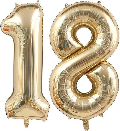 Champagne Gold 18 Balloon Number, 40 Inch Light Gold 18 Balloons Big Foil Mylar by BBPOOL