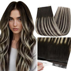Full Shine Dark Brown Hair Extensions Tape in Weft Hair Extensions Human Hair Color Balayage 2/60/2 Invisible Double Weft Extensions Tape ins 20Inch Real Human Hair Cuticles Aligned 50G One Piece