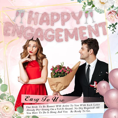 Pre Strung Happy Engagement Banner Glitter Engagement Party Decorations - Image 6