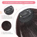 Clip in Bangs 100% Real Human Hair, Wispy Bangs Hair Clip, Fake Bang Fringe with Temples Hairpieces for Women Daily Wear (Dark Brown, Wispy Bangs)