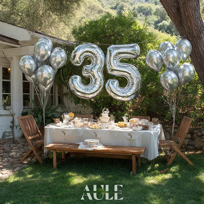 AULE 40 Inch Silver 35 Balloon Number Foil 0-9 Birthday Big Numbers | Birthday - Image 2