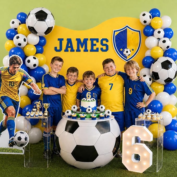 Blue and Yellow Soccer Balloons Set - Image 4
