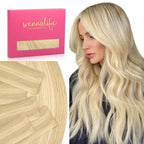 WENNALIFE Invisi Edge Tape in Hair Extensions Human Hair, 24 Inch 30g 10pcs Light Blonde Highlighted Golden Blonde Invisible Luxury Remy Hair Extensions Natural Seamless Injected Straight Extensiones