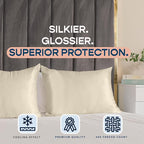 BLISSFORD Satin Pillowcase with Zipper, for Hair and Skin Care, Feels Soft and Cool Like a Silk Pillowcase, Satin Pillow Cases 2 Pack, Slik Pillow Cover, Champagne, Standard, Set of 2