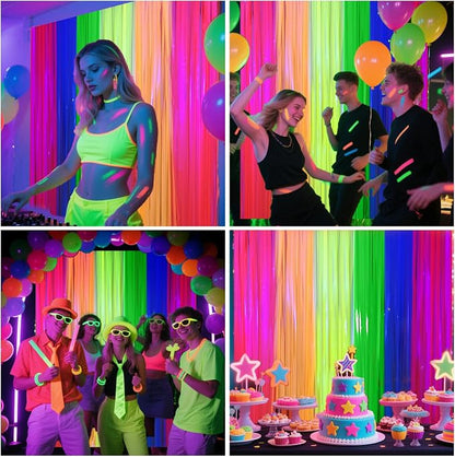 4 Packs Glow in the Dark Foil Fringe Curtain, Macaron Rainbow Blacklight - Image 4
