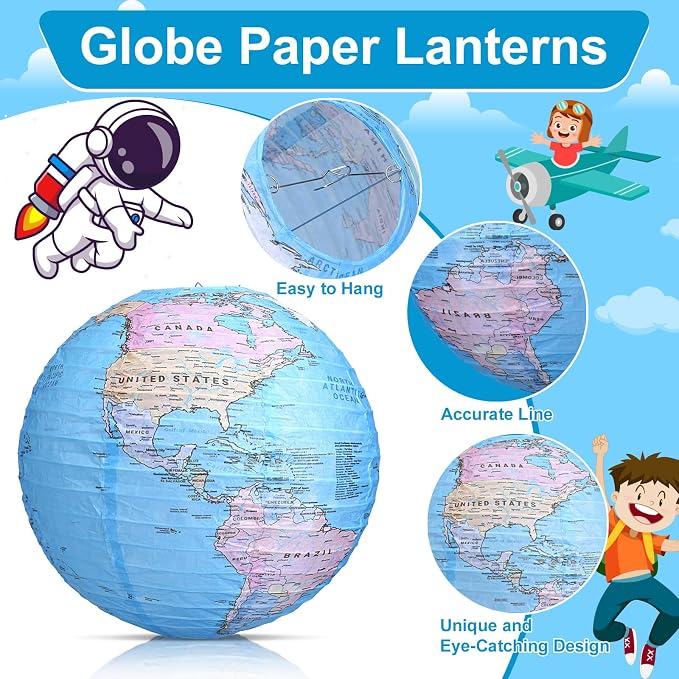 Globe Hanging Paper Lanterns, Around The World Earth Day Decorations, Travel - Image 4