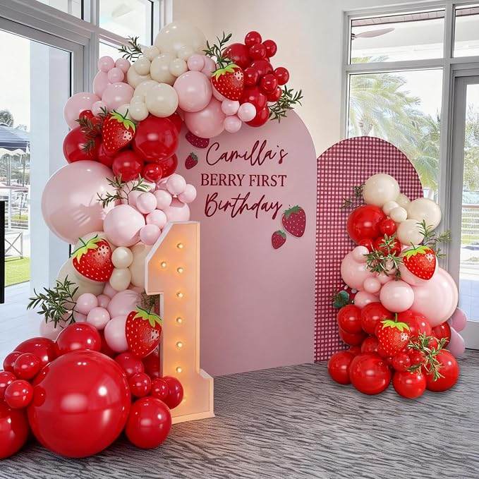 Strawberry Pink and Red Balloons Arch Kit - Image 3