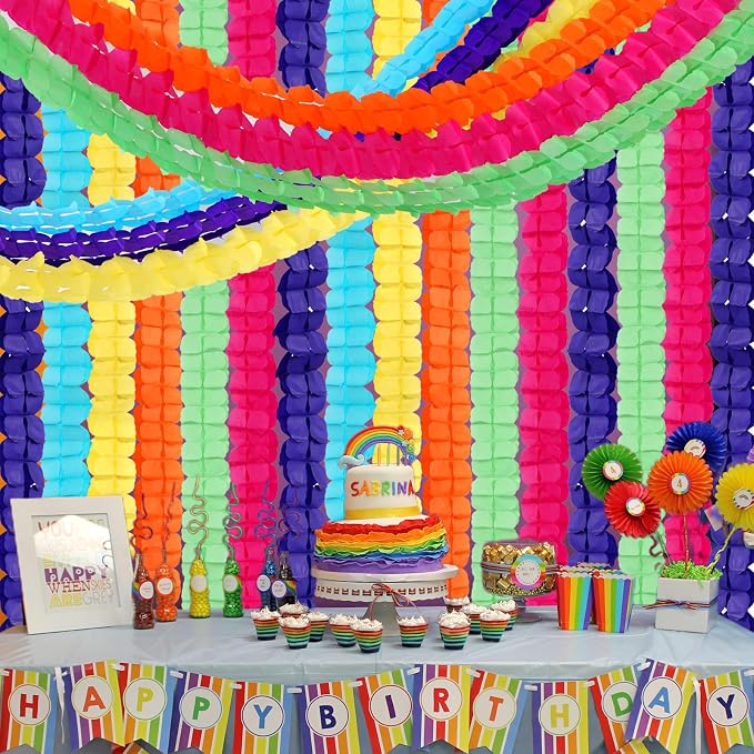 Rainbow Mexican-Theme Party-Decorations Streamers Garland - 157Ft Colorful - Image 6