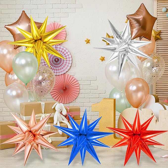 60 Pcs Star Balloons Explosion 12 Point Foil Cone Balloons Magic Balloon Large - Image 4