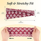 Boho Headbands for Women 6 Pack Non-Slip Fashion Elastic Hair Bands, Boho Head Bands Stretchy Soft Cloth Sweat Band, Workout Athletic Headbands for Yoga Running Gym Sports