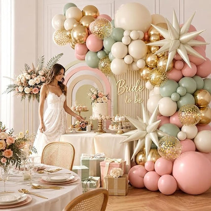 Sage Green Pink Balloon Arch Garland Kit, Sage Green Pink Sand White Beige - Image 6
