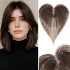 Hair Topper with Side Bangs Human Hair Curtain Bangs Topper for Women,3.54x4.92 T-part Lace Base Real Human Hair Topper Hair Piece for Daily Wear(Side Bangs,Dark Brown)