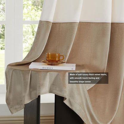 BULBUL Cream Ivory Champagne Luxury Velvet Curtains 72 inch, Color Block | - Image 5