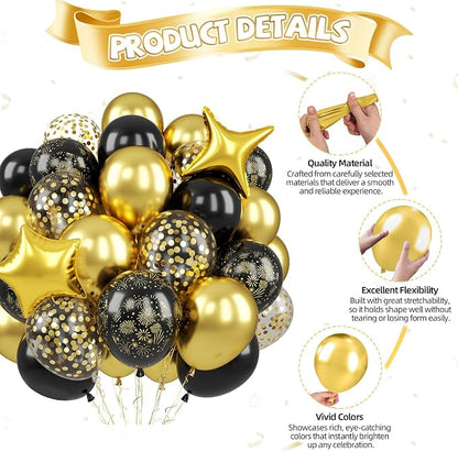 Black and Gold Balloons, Confetti Balloon 4 And 5 point Star Foil Balloon - Image 8