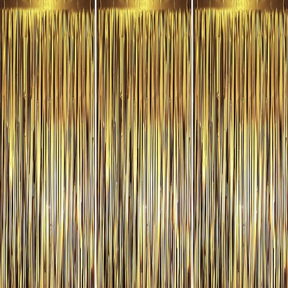 Voircoloria Dark Gold Foil Fringe Backdrop Curtains, 3 Pack | Tinsel Streamers by Voircoloria